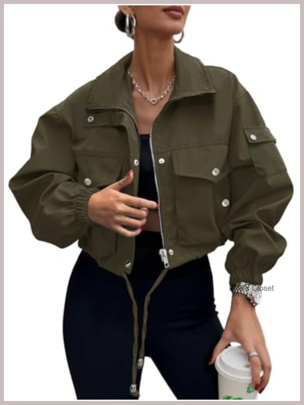 Lightweight Cropped Bomber Jacket With Pockets